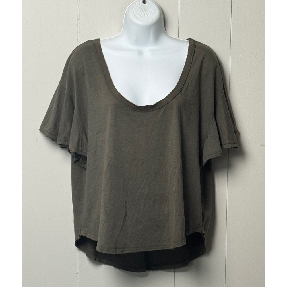 Free People We The Free Womens Shoreline Tee Gray Flutter Sleeve Scoop Neck Sz S